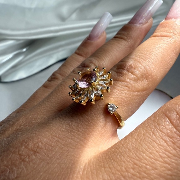 NEW Adjustable speener Gold and Pink Floral Ring - Picture 9 of 10
